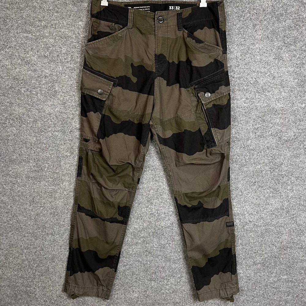 G-Star Raw Cargo Pants Mens 33x32 Green Camo Excellent Zip Tapered